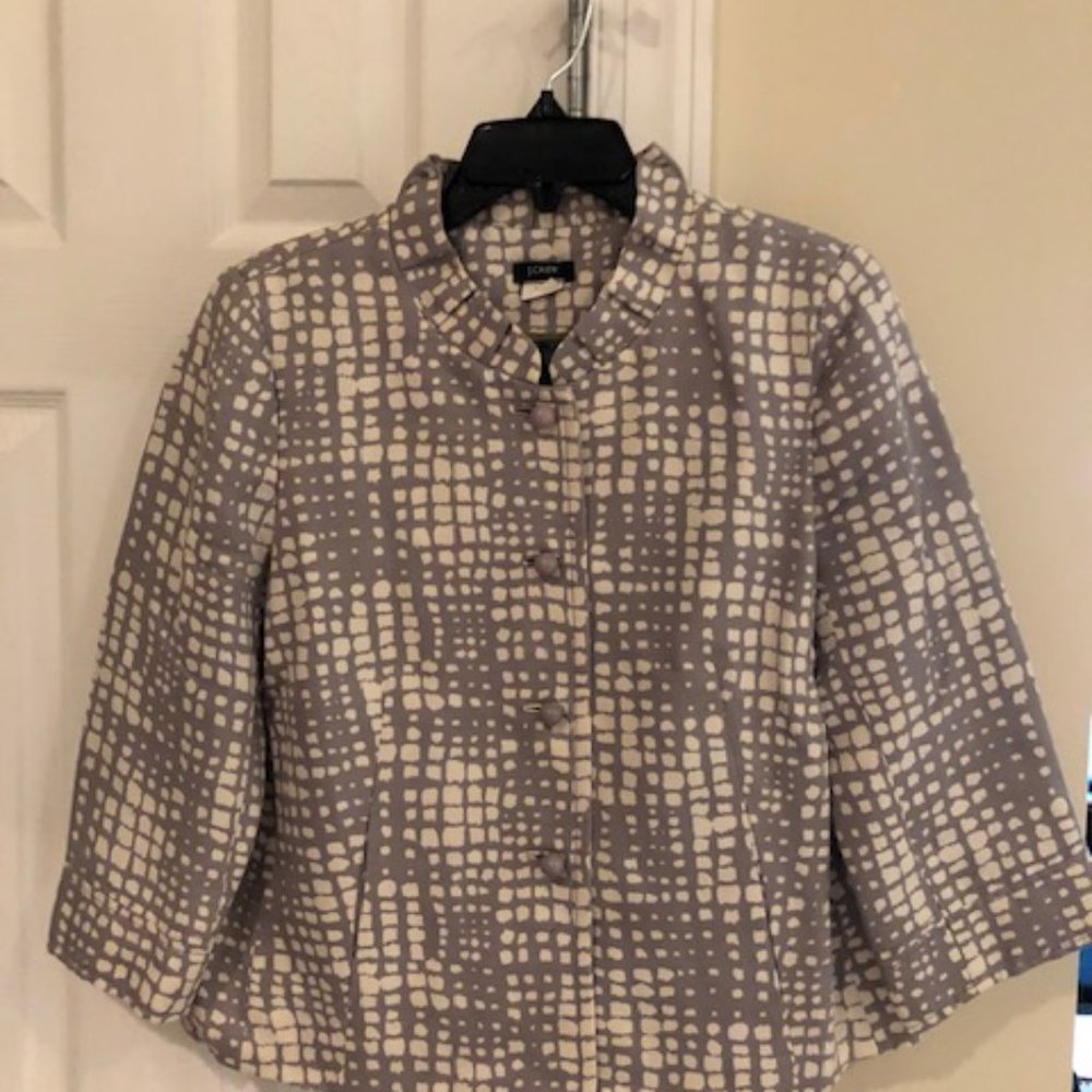 J Crew grey/off-white cropped blazer & 3/4 sleeves